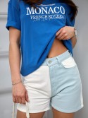 Two-color high-waisted denim shorts, light blue 70010 - Online store - Boutique